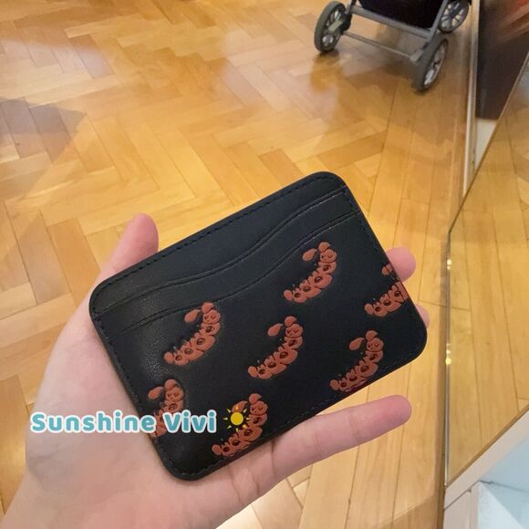 NWT Coach Wavy Card Case Caterpillar Coachtopia Black Leather CQ866 Wallet